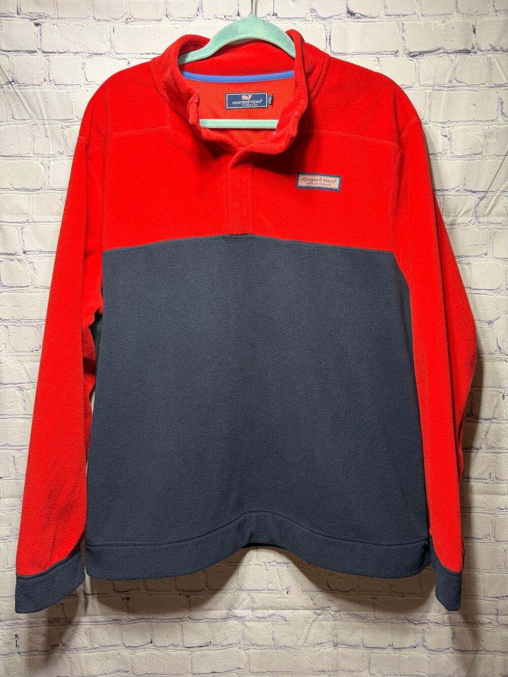 Vineyard Vines Mens 1/4 Snap Fleece Pullover Colorblock Blue Red Sz XL Casual
